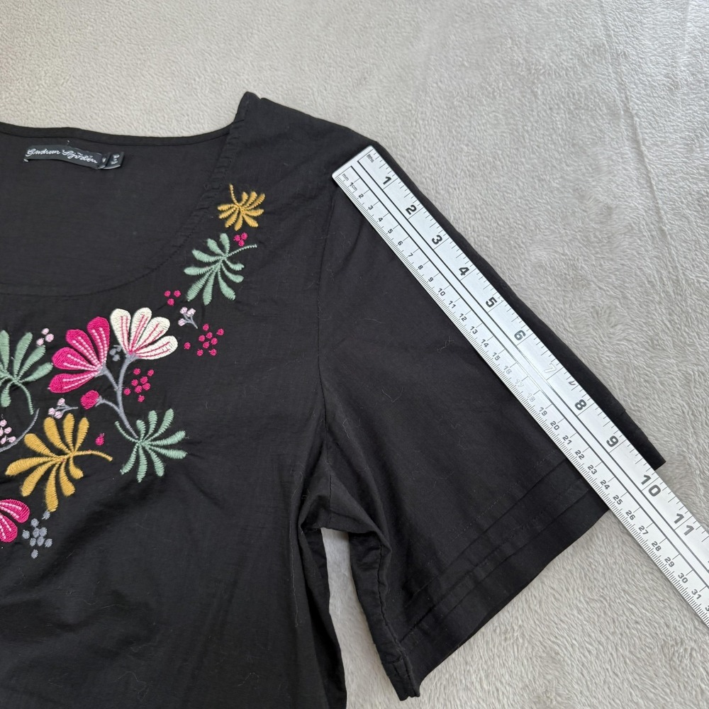 Gudrun Sjoden Dress Womens M Black Embroidered Floral Lagenlook Organic Cotton - Picture 11 of 12